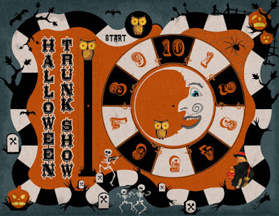 Like an old game board, graphic for the 10th annual Halloween art and craft show in Denver. 
