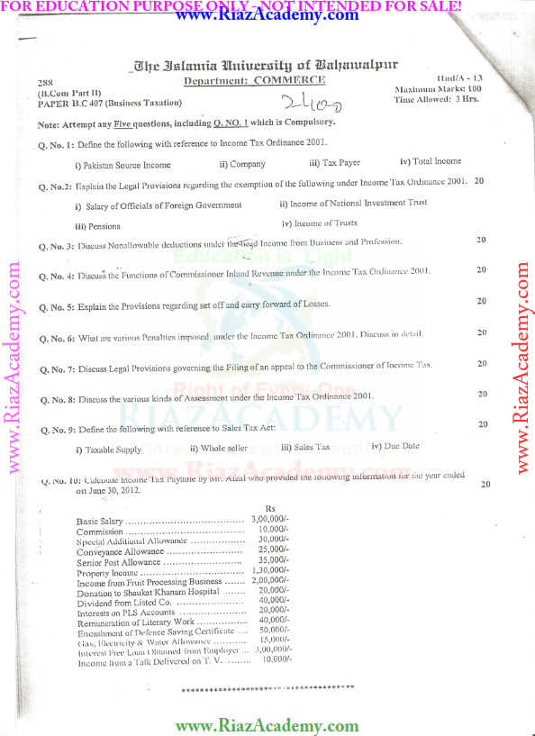 INCOME TAX - B.COM-II INCOME TAX - B.COM-II