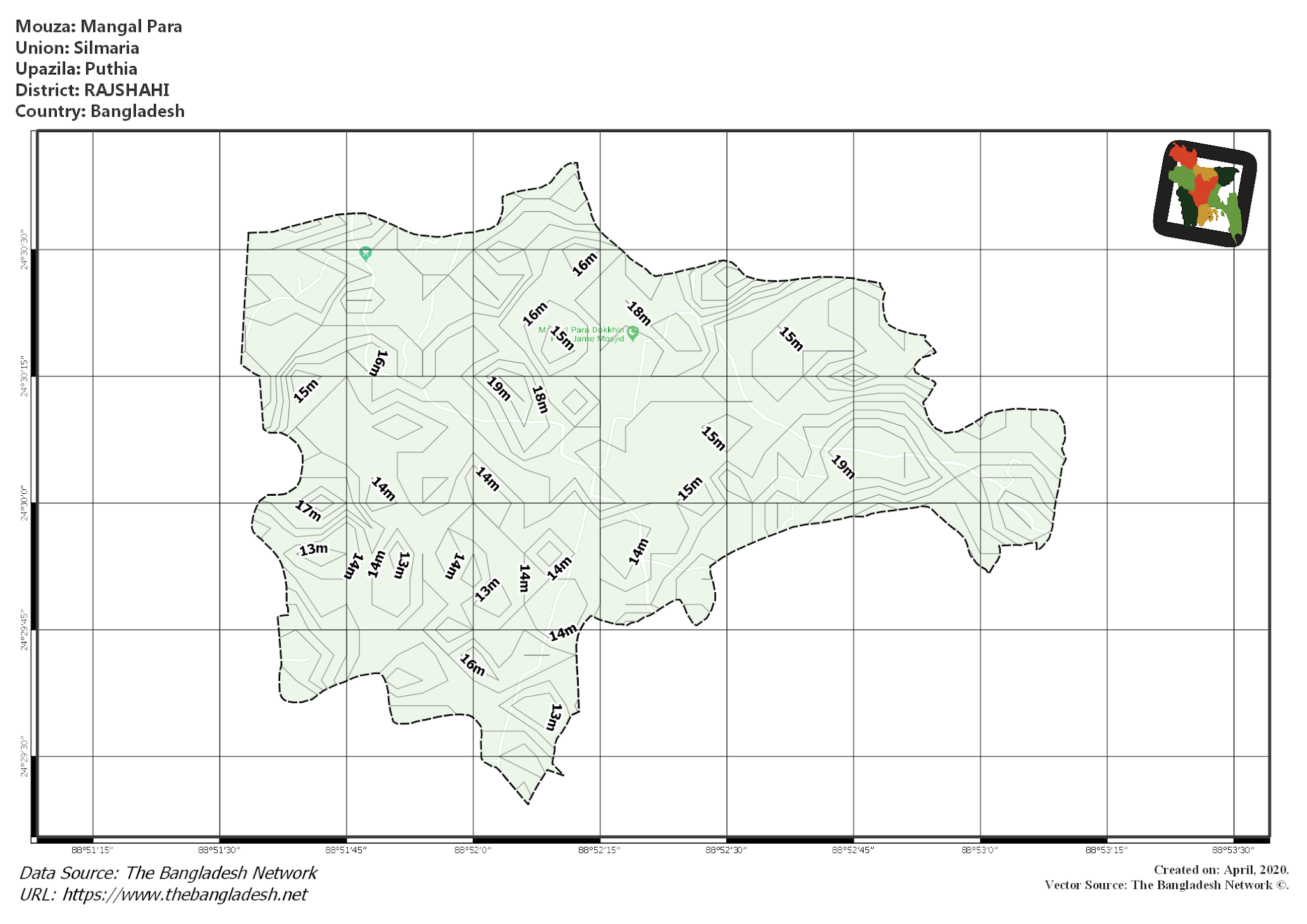 Map of Mangal Para Mouza of Puthia Upazila, RAJSHAHI, Bangladesh.