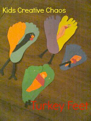 Easy, cute trace your footprint on paper to make Thanksgiving turkeys!