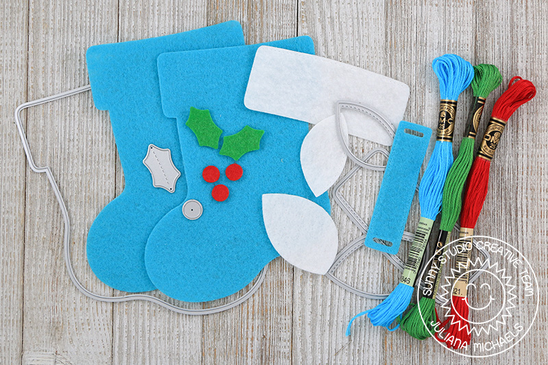 Sunny Studio Santa's Stocking Dies Felt Stitched Christmas Ornaments with Juliana