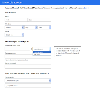 Hotmail homepage with signup button to create a new account