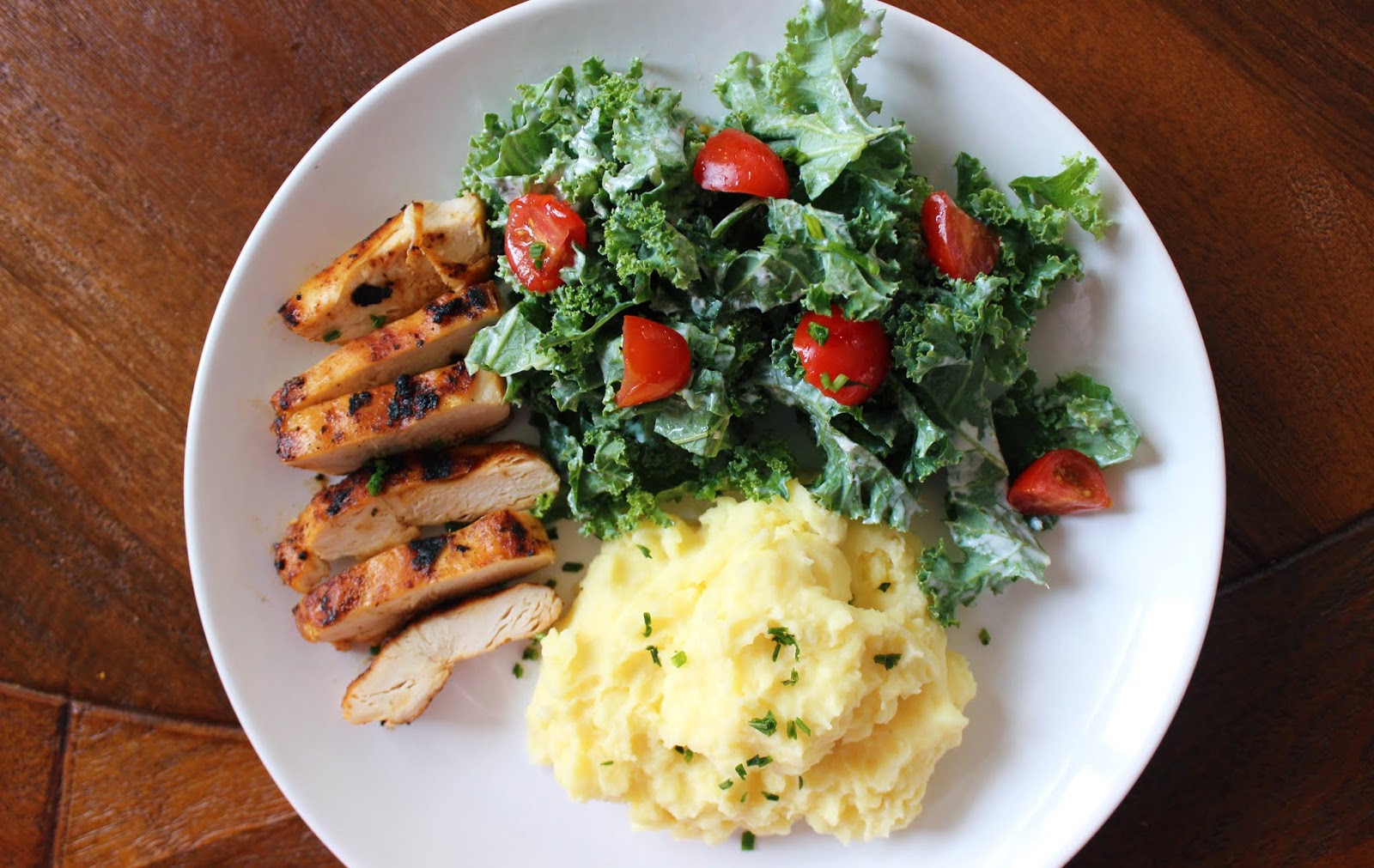 Spiced Chicken Breasts & Mashed Potatoes with Blue CheeseKale Salad