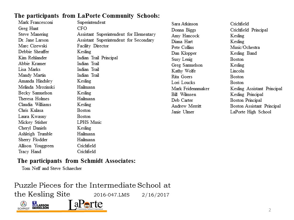 LaPorte Community Schools Projects March 2017