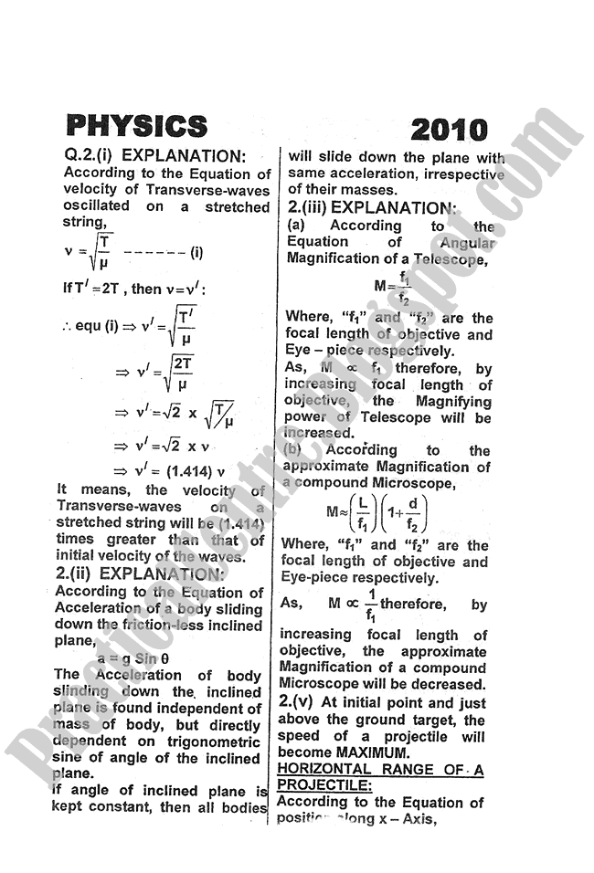 Physics-Numericals-Solve-2010-five-year-paper-class-XI