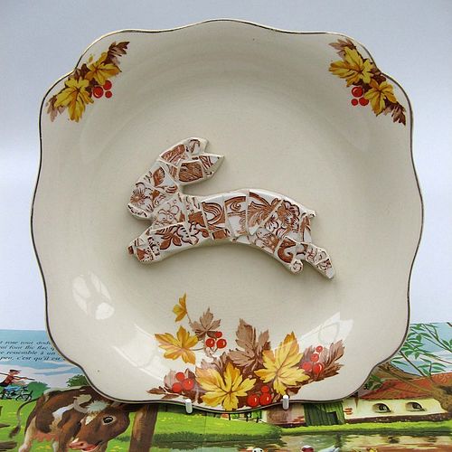 I Love Handmade: Leaping Rabbit Mosaic On Plate by Smashing Chintz