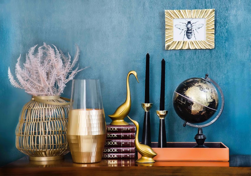 Antique Art Books with Blue Wall Antique Art Books with Blue Wall