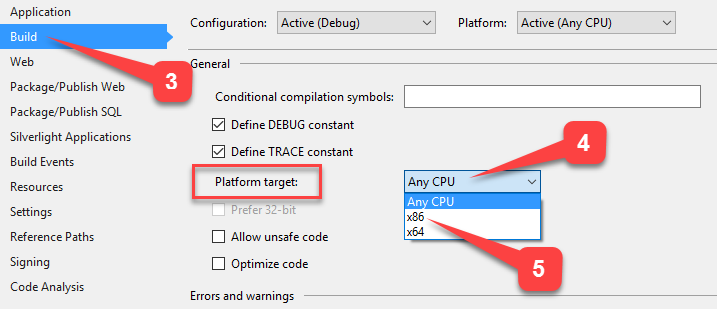 Change Platform Target From AnyCPU to x86