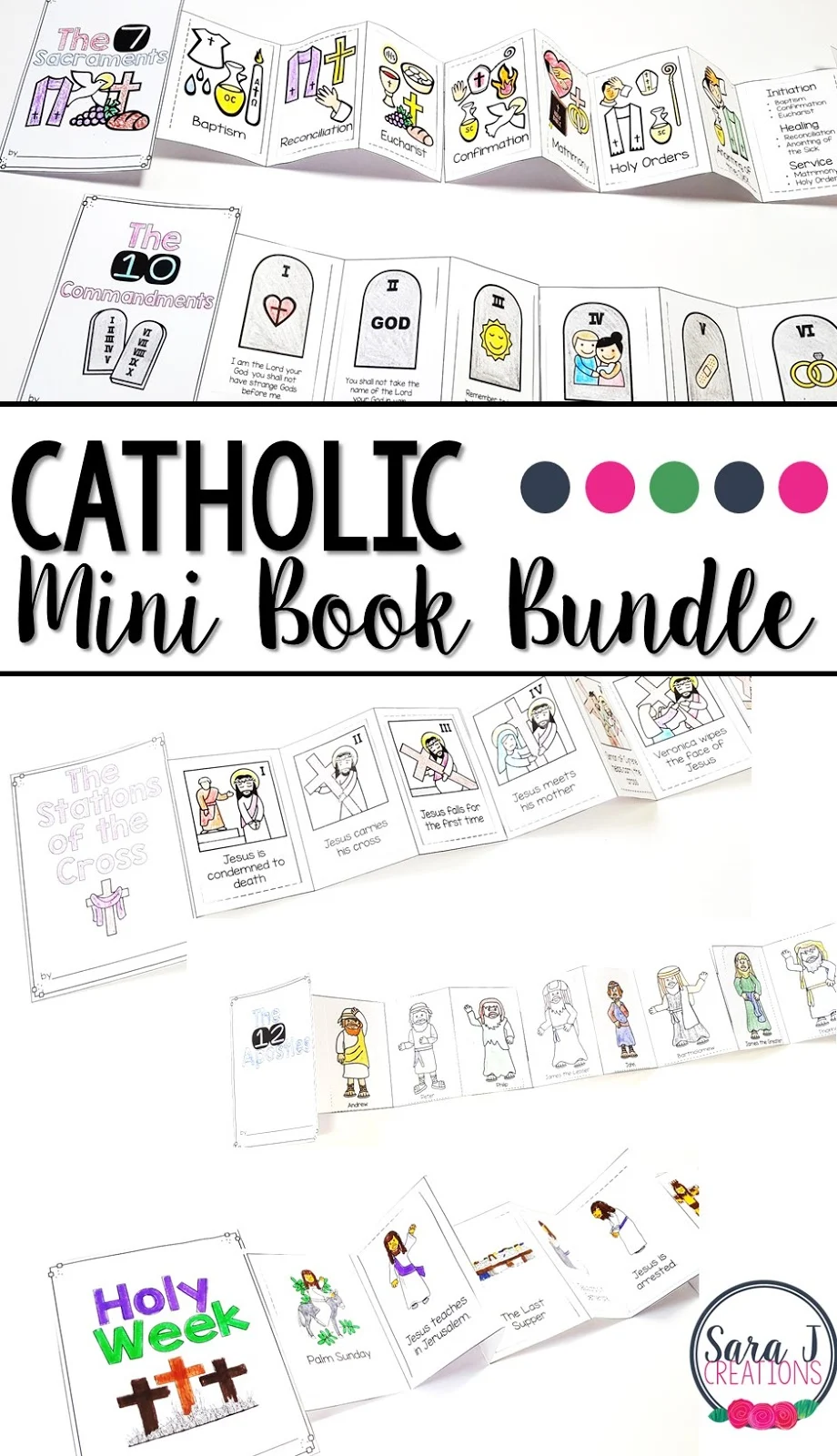 Catholic mini book bundle is the perfect printable activity for kids to teach them about the Catholic faith, the Bible, Jesus and more!