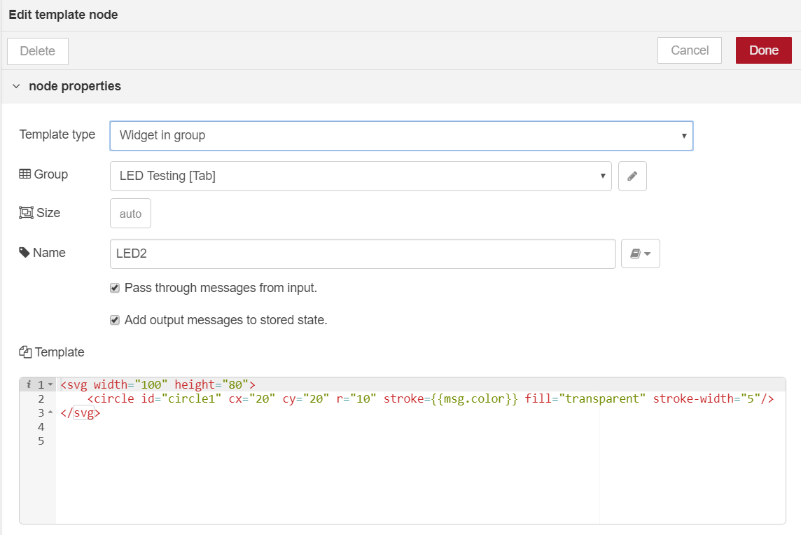 Learning NodeRED How to display a LED in NodeRED Dashboard