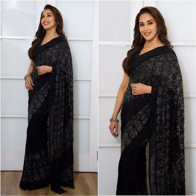 Madhuri Dixit Wears a Black Sari From Jade