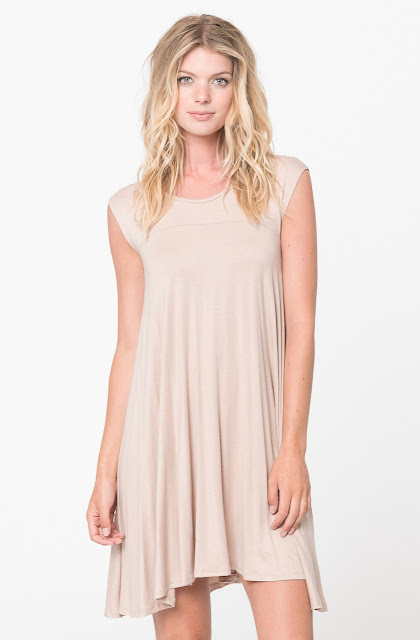 Buy Now Taupe Jersey Scoop Neck Cap Sleeve Dress Tunic Online -Final Sale- $20 -@caralase.com