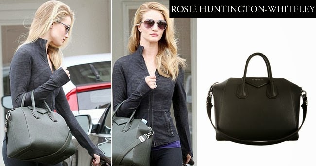 WHAT SHE WORE: Rosie Huntington-Whiteley in olive green suede wedge ...