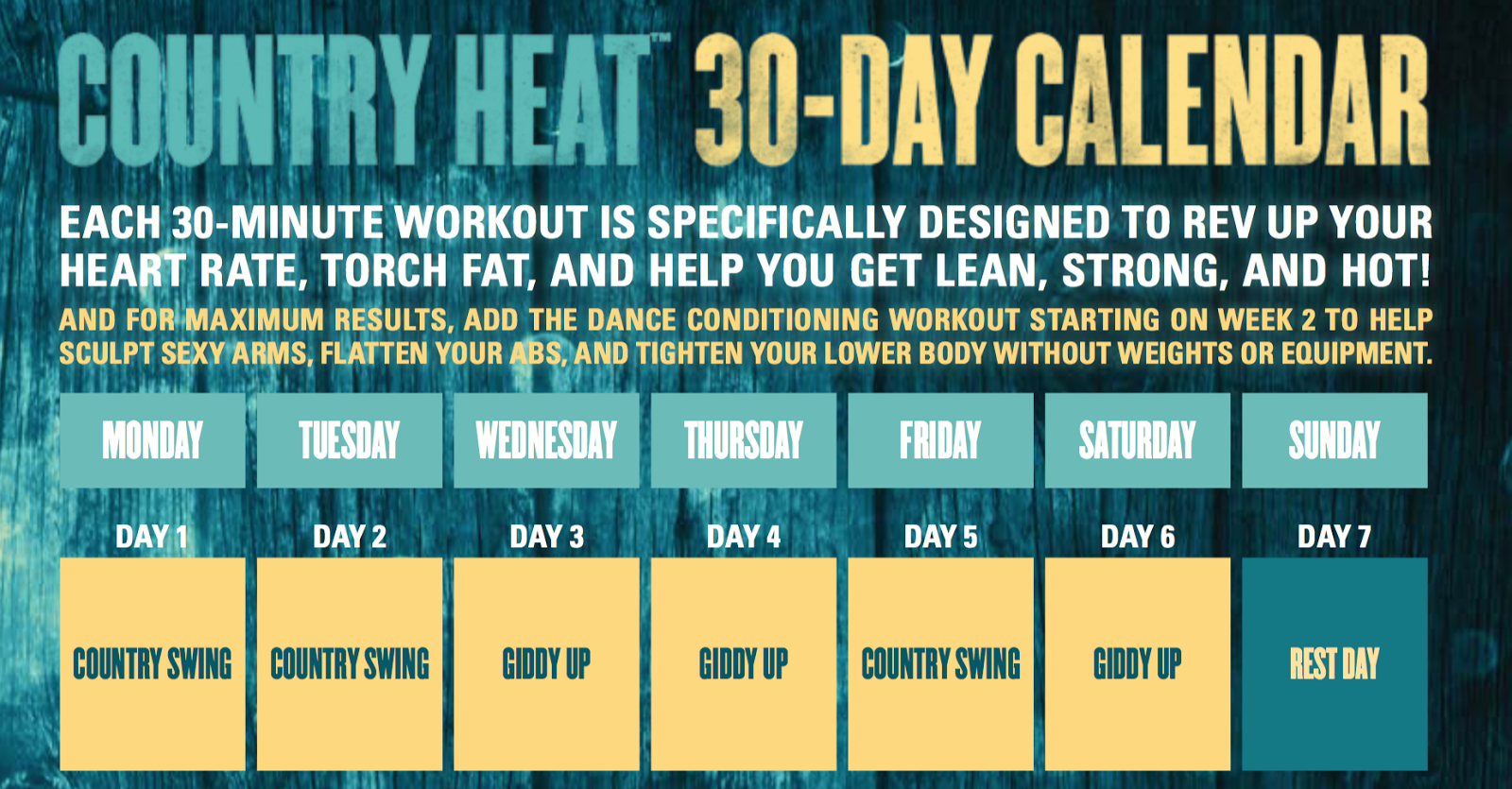 6 Day Beachbody Country Heat Workout for Push Pull Legs