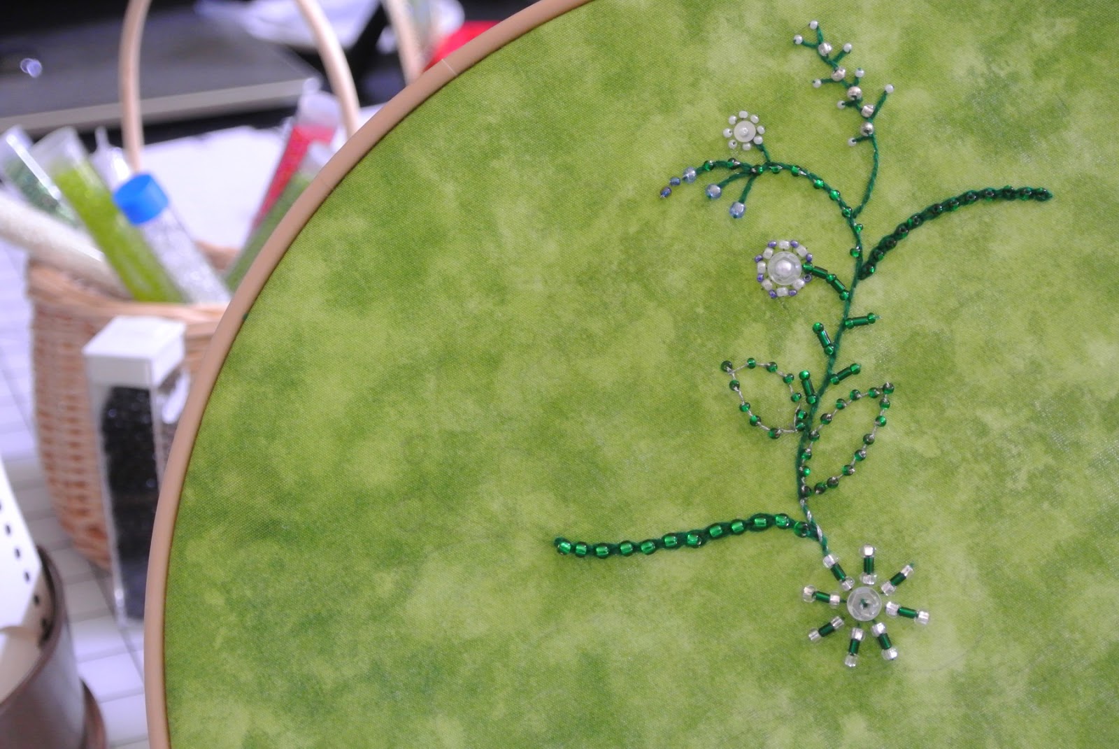 My sewing basket bead embroiderygrowing a garden