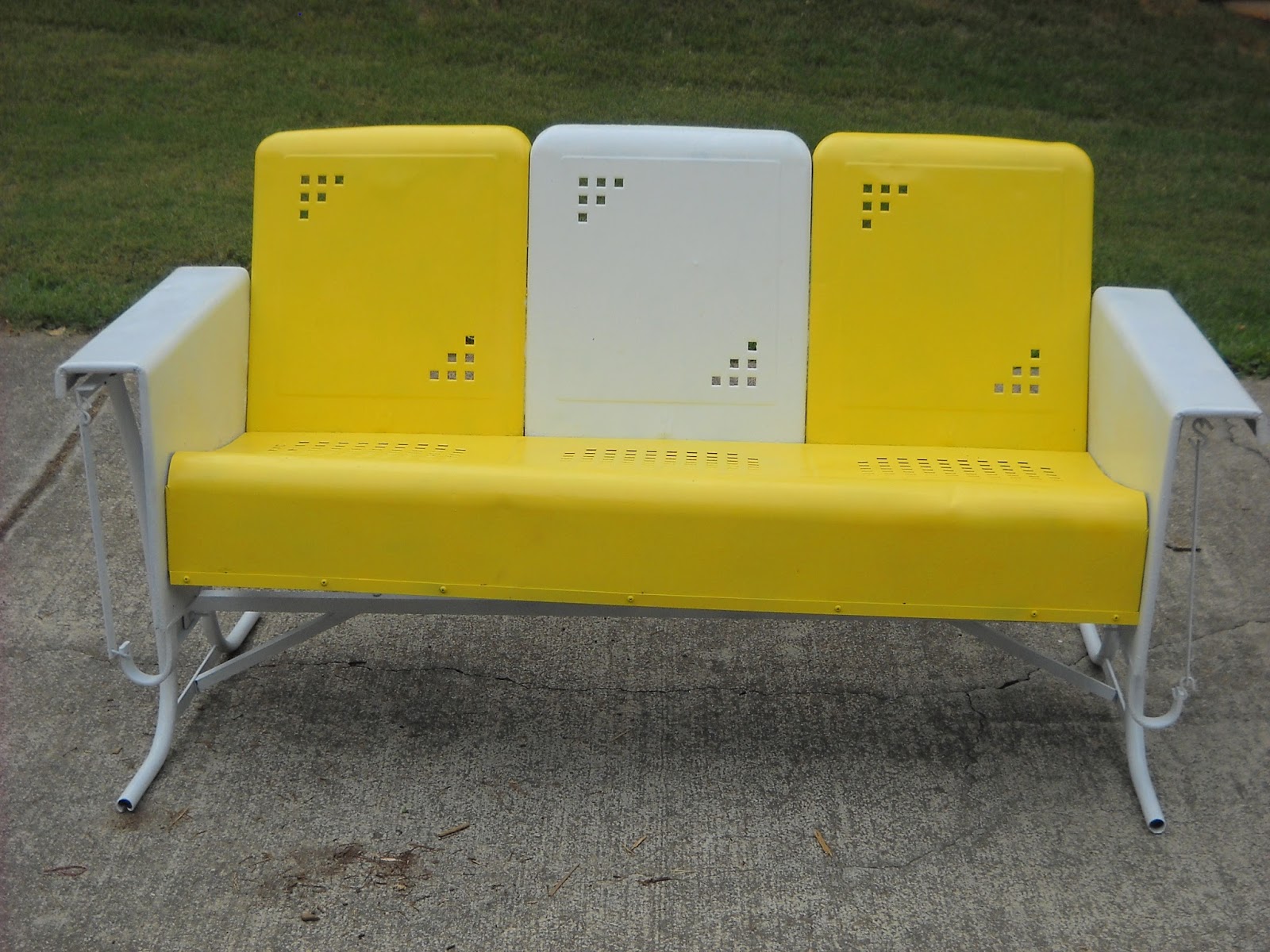 FOLK ART SUGAR HILL VINTAGE METAL GLIDERS FOR YOUR PORCH