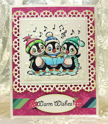 North Coast Creations Stamp set: Caroling Penguins, Our Daily Bread Designs Stamp set: Warm Wishes, Our Daily Bread Designs Custom Dies: Layered Lacey Squares