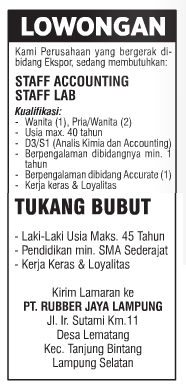 Bursa Kerja PT. Rubber Jaya Lampung