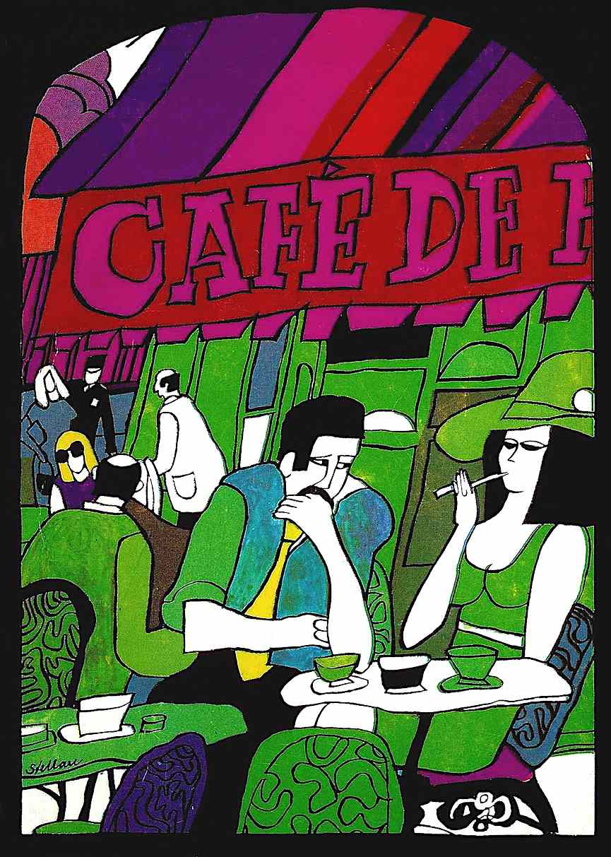 Stellan Kristenson 1970 a 1970 Stellan Kristenson illustration of a man and woman at a cafe