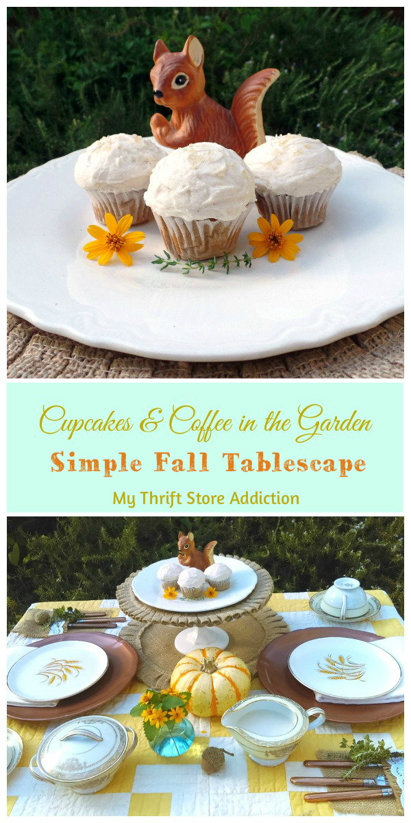 cupcakes and coffee in the garden fall tablescape