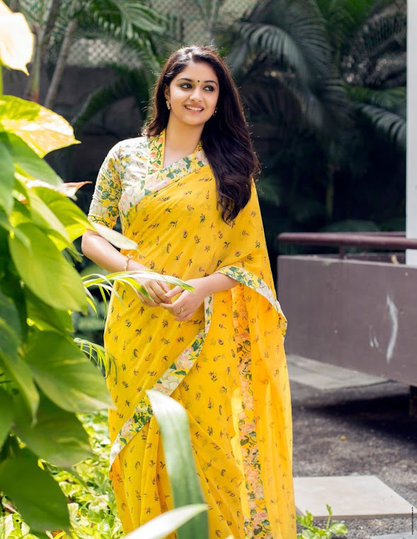 Keerthy Suresh in yellow saree at Nadigaiyar Thilagam Promotions