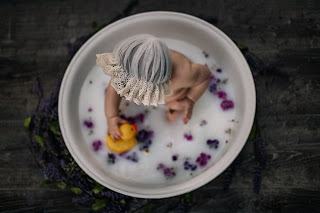 Novalee's First Milk Bath Flower Sitter Session at 6 months old by Morning Owl Fine Art Photography San Diego, CA