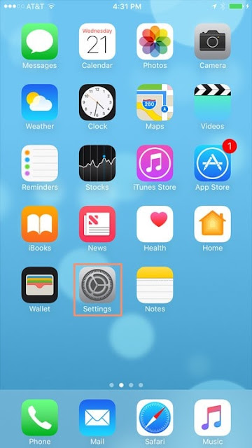 Settings icon on home screen of iPhone