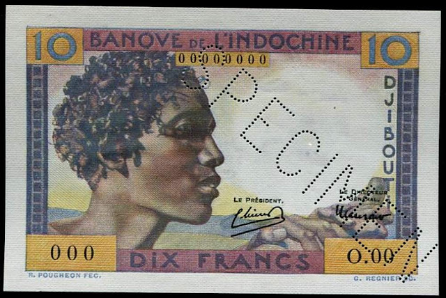 Djibouti French Somaliland money currency collecting 10 Francs banknote Bank of Indochina 