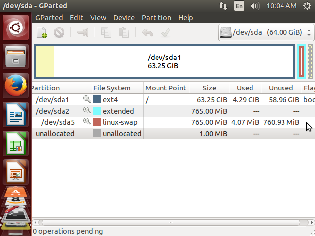 Standard Ubuntu installation partition scheme - GParted screnshot