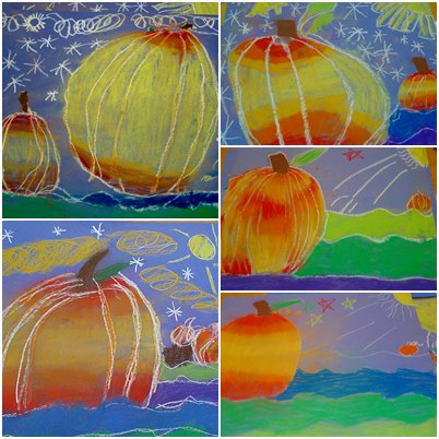 1st grade chalk pastel pumpkins in perspective | ArtMuse67
