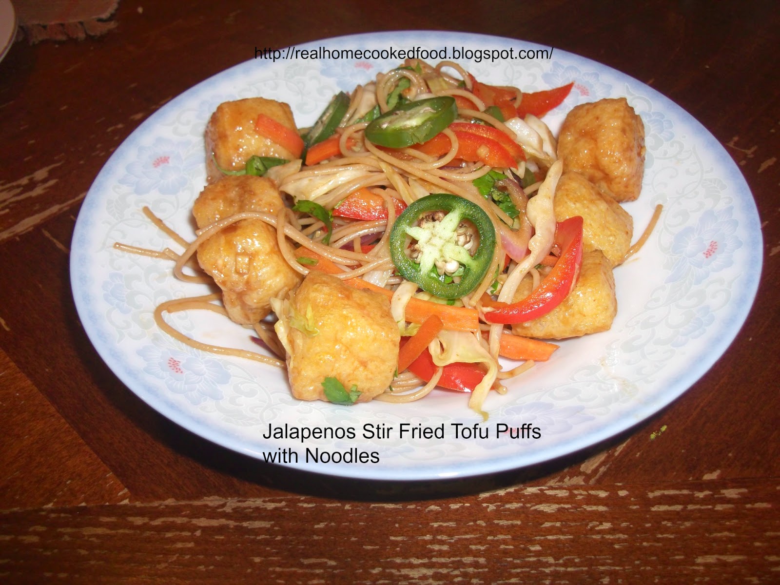 HCF: Jalapenos Stir Fried Tofu Puffs with Noodles