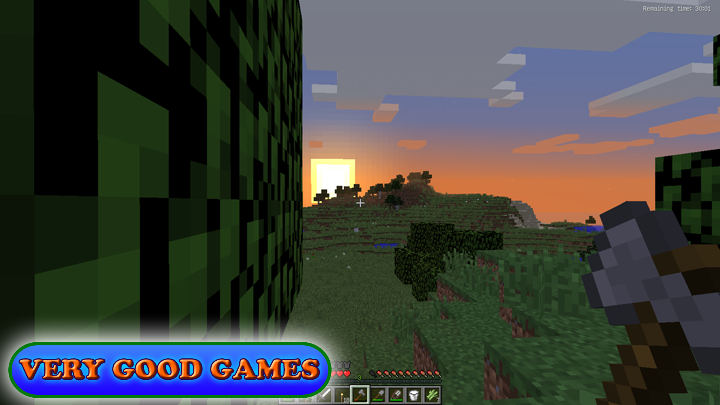 Minecraft game screenshot - sunset