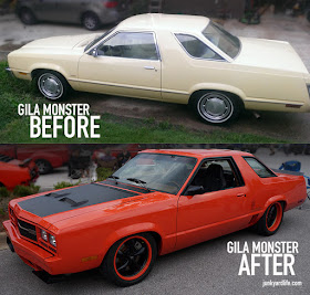 Before and after photos comparing Mike Matkosky’s custom Cyclone build.