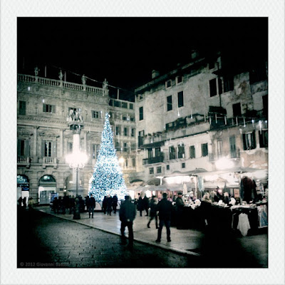 Fotografia dell'albero di Natale in Piazza Erbe, Verona.