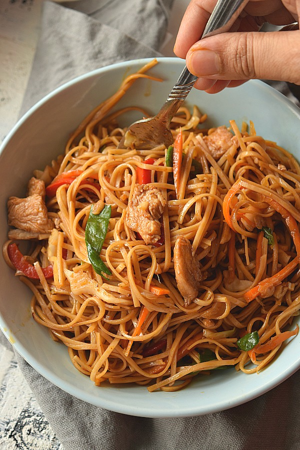 Delicious, Easy and Better Than Takeout Chicken Lo Mein! You love Asian food or Chinese food takeout then this recipe is calling your name with easy steps and ready under 30 mins! Delicious soft juicy Chicken cooked along with vegetables like Red Bell Peppers,Spring Onions,Garlic,Ginger,Onion,Carrot and Cabbage tossed together with Egg Noodles in sauces made from Soy Sauce,Sriracha and Oyster sauce #savorybitesrecipes #easydinner #dinnerrecipes #chinestakeoutfood #restaurantstyle #chickennoodles #lomein Chicken Lo Mein