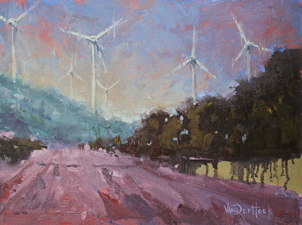 Contemporary Windmills Original Oil Painting of Windmills Desert