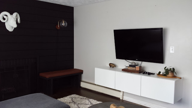 Black Shiplap Fireplace Wall