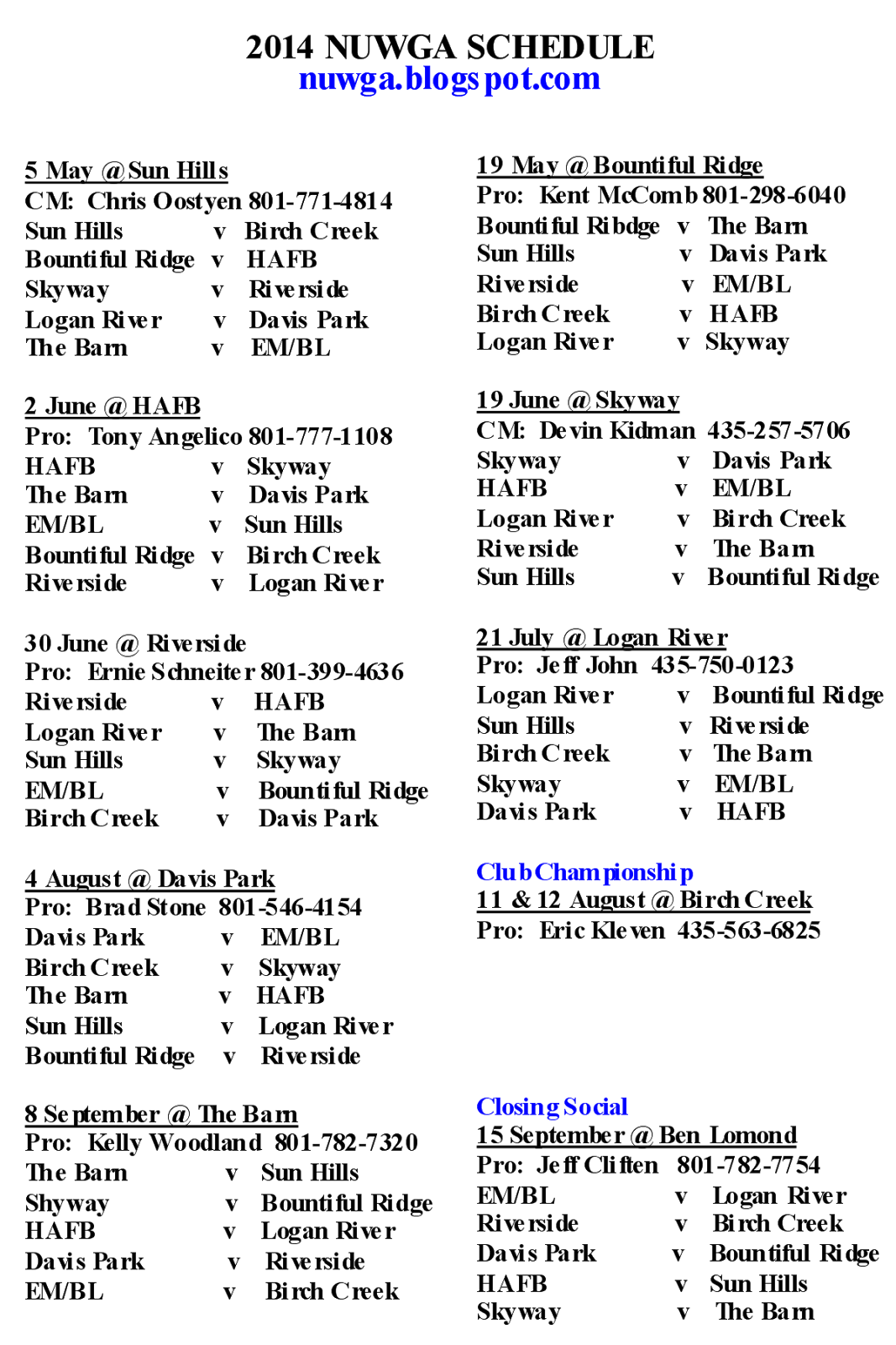 Ben Lomond Thursday Ladies Golf Association NUWGA