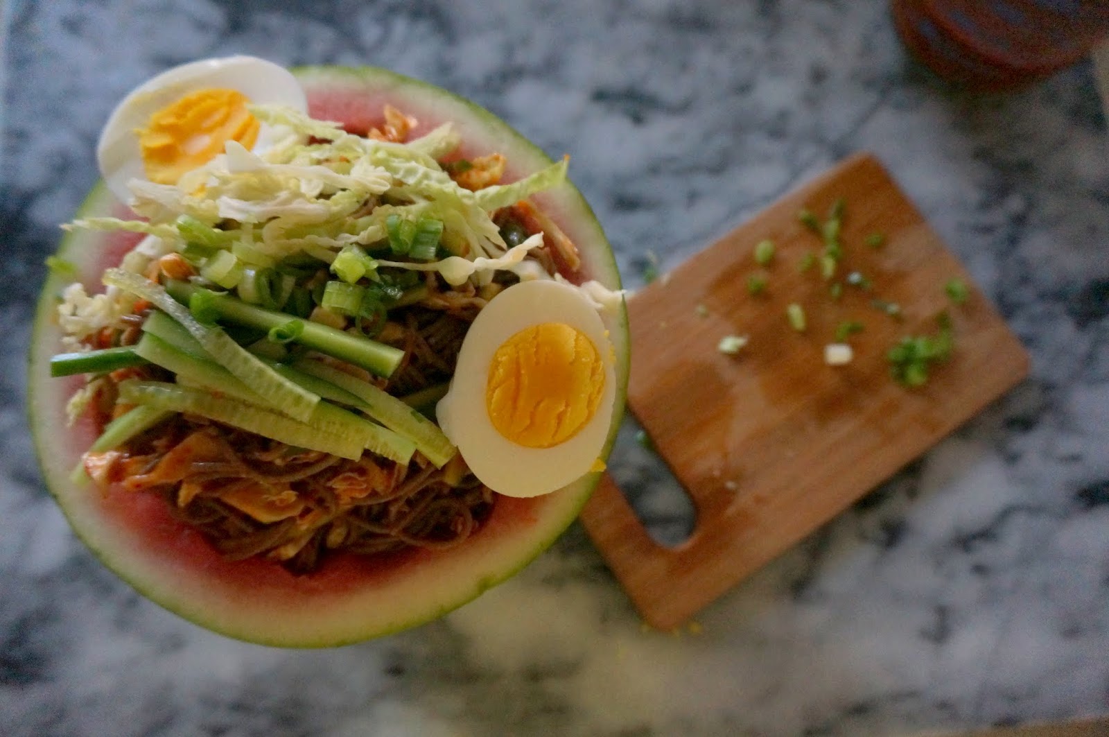 Korean Spicy Watermelon Noodles Soobak Naengmyun (수박냉면)