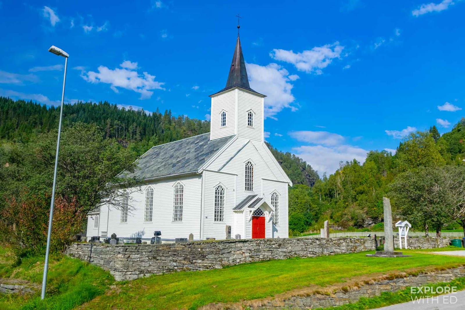 Typical white panelled Norwegian Church