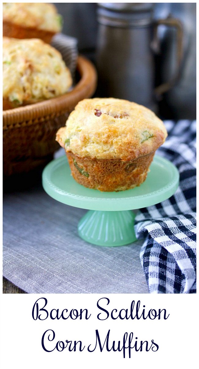 Bacon and Scallion Cheddar Corn Muffins Bacon and Scallion Cheddar Corn Muffins on a cupcake stand