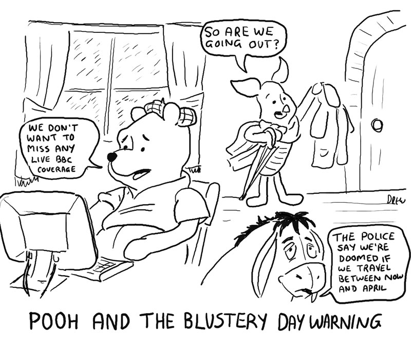 Cartoons I Drew: Pooh's Blustery Day Warning (Advent 10)