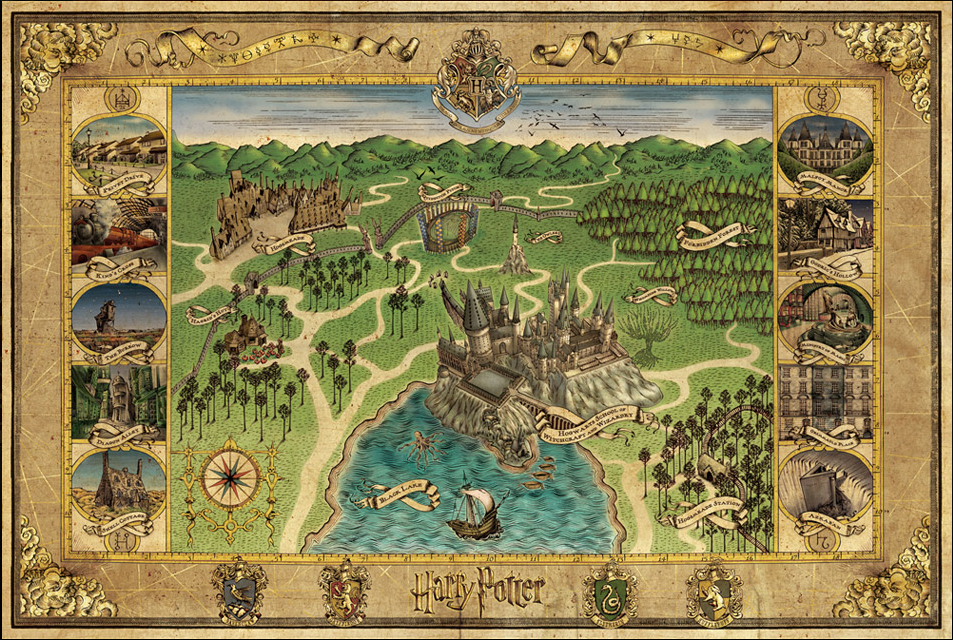 Harry Potter Movie Memorabilia Map Of Hogwarts Castle And Surroundings Wizards Collection 