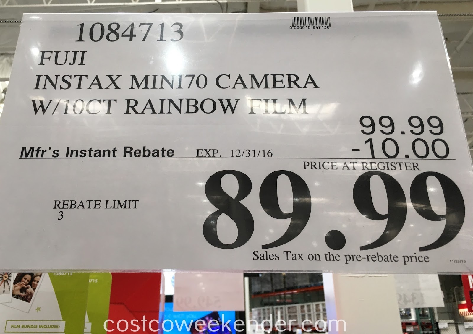 Fujifilm instax Mini 70 Instant Camera Costco Weekender