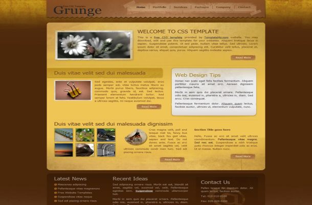 Free HTML Dark Brown Red CSS Website Template