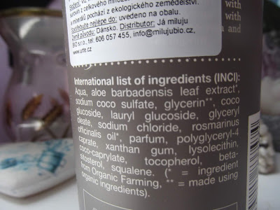 ingredients Rozmarínový šampón Urtekram