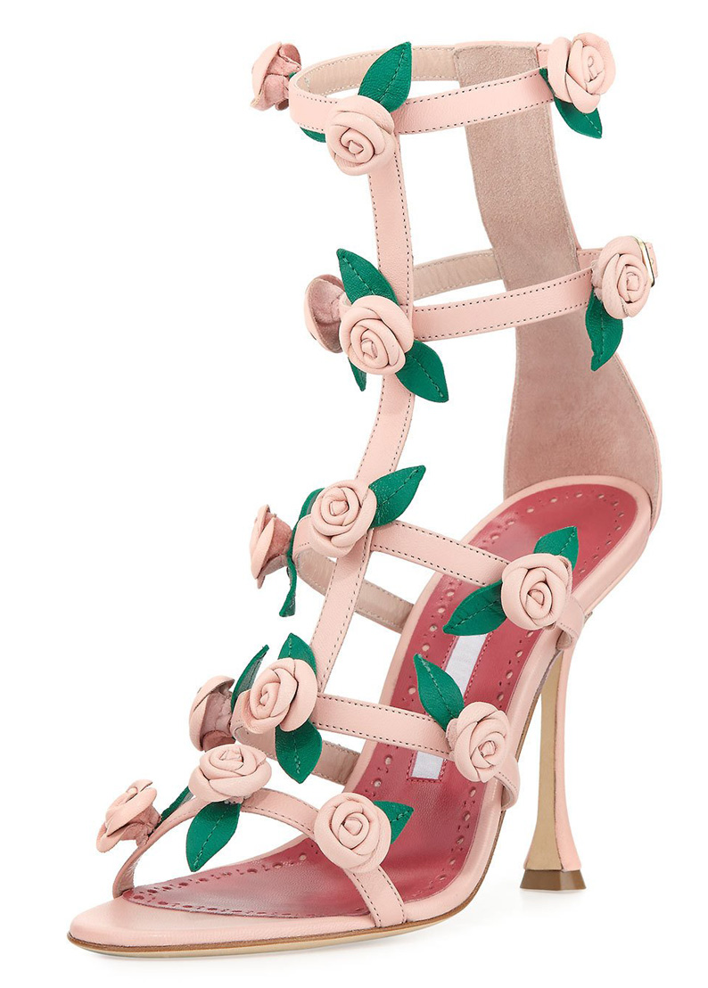 MUST HAVE Manolo Blahnik mesh bootie with sequin and floral appliqués