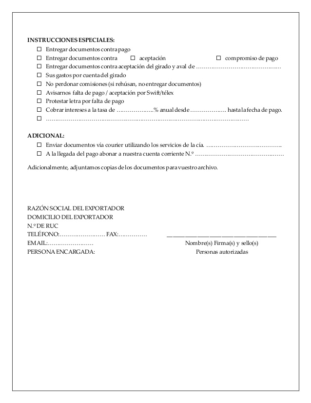Cobranza Documentaría: Modelo de carta para la presentación de documentos  de embarque | DIARIO DEL EXPORTADOR