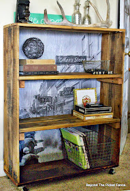 rustic, industrial, shelf, crate, pallet wood, reclaimed, loft style, beyond the picket fence, http://bec4-beyondthepicketfence.blogspot.com/2015/04/rustic-industrial-bookshelf.html