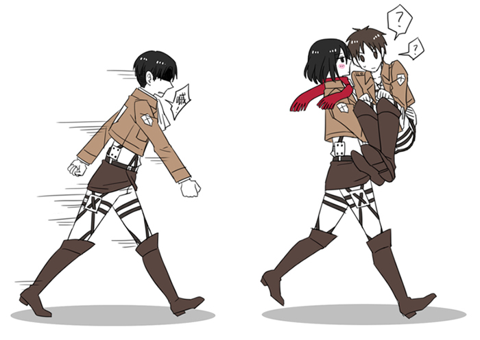 Картинки аниме атака титанов леви и эрен и микаса